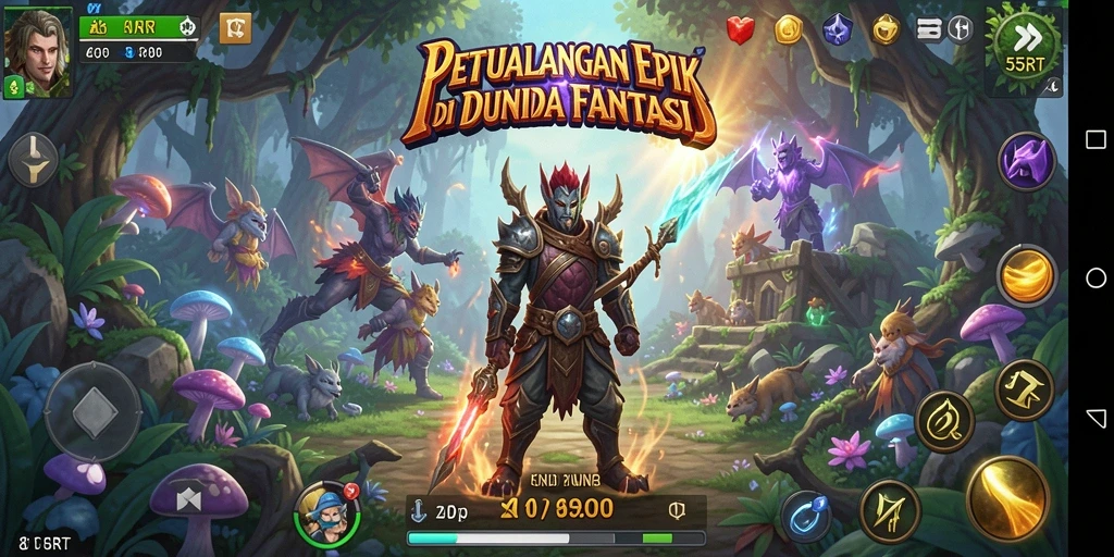 Tampilan gameplay dinamis 55RT dengan grafis memukau dan aksi pertarungan.