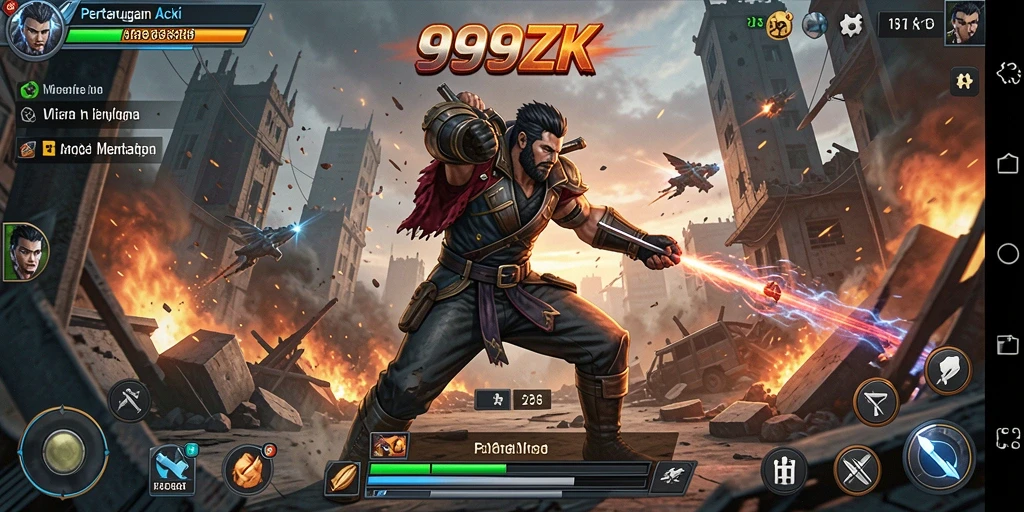 Screenshot 999ZK menampilkan aksi pertarungan yang mendebarkan.
