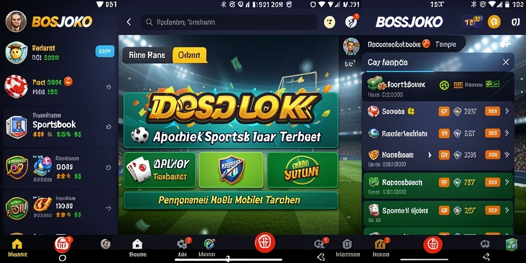 Tampilan utama aplikasi BOSJOKO yang menampilkan fitur Sportsbook.