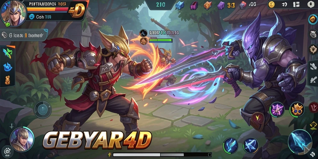 Tampilan gameplay seru di GEBYAR4D dengan aksi pertarungan yang dinamis.