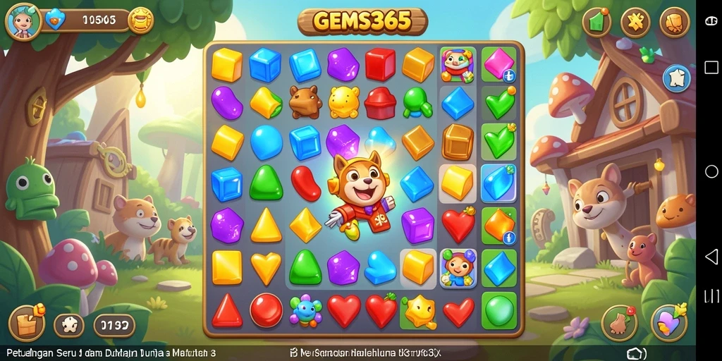 Tampilan gameplay GEMS365 yang penuh warna dan menantang.