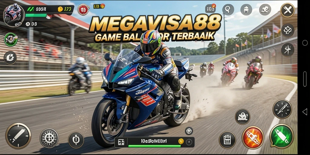 Gameplay seru MEGAVISA88 dengan balapan motor yang menegangkan.