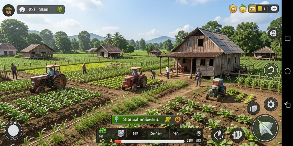 Screenshot N32 menunjukkan aktivitas bertani yang menyenangkan di lahan yang subur.