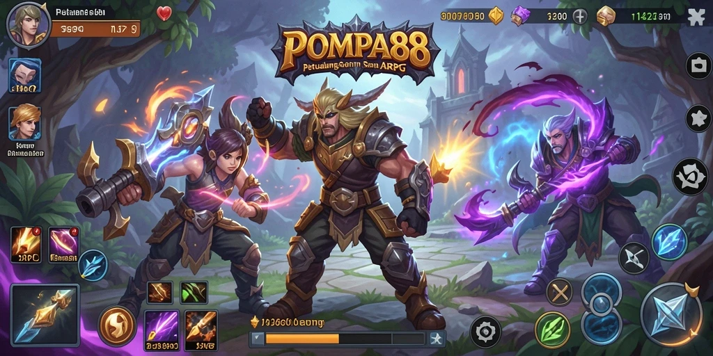 Gameplay seru dalam POMPA88 dengan pertarungan epic dan petualangan menarik.