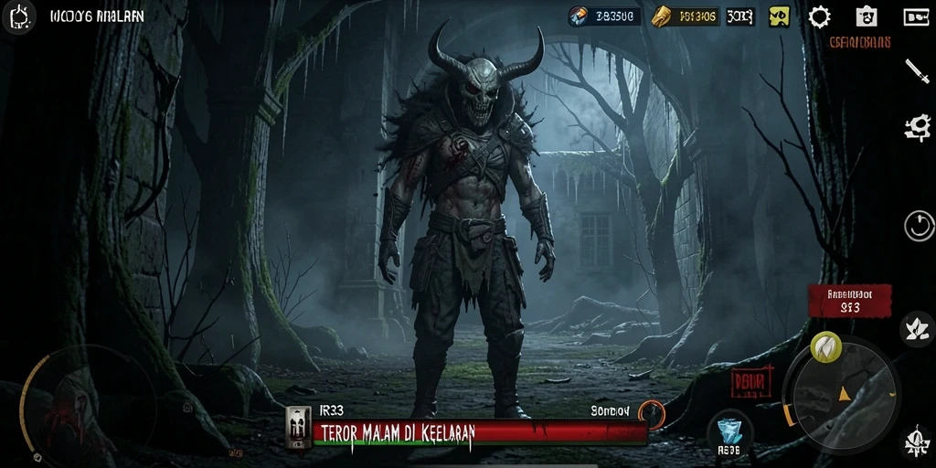 Screenshot gameplay RR33 menampilkan suasana horor yang mencekam.