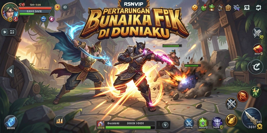 Screenshot gameplay RSNVIP yang menunjukkan pertarungan intens dan karakter yang menarik.